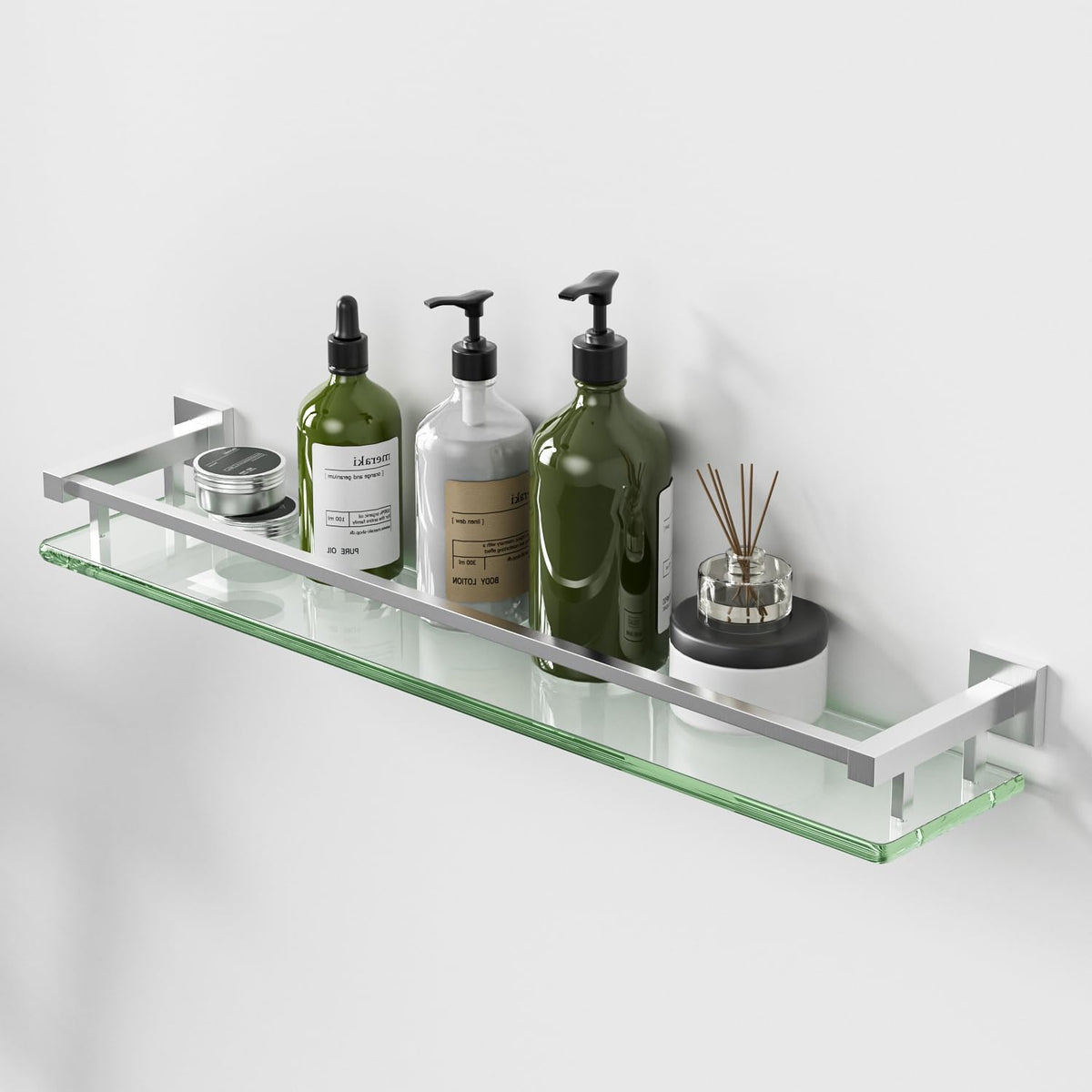 Alise Glass Shelf for Bathroom 16 Inch, Brushed Nickel Floating Glass Shelf
