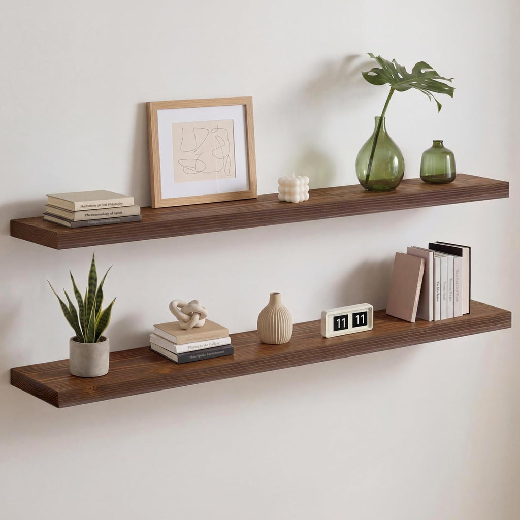Homeforia 24 Inch Floating Shelves, High-End Solid Pine Wood, Set of 2