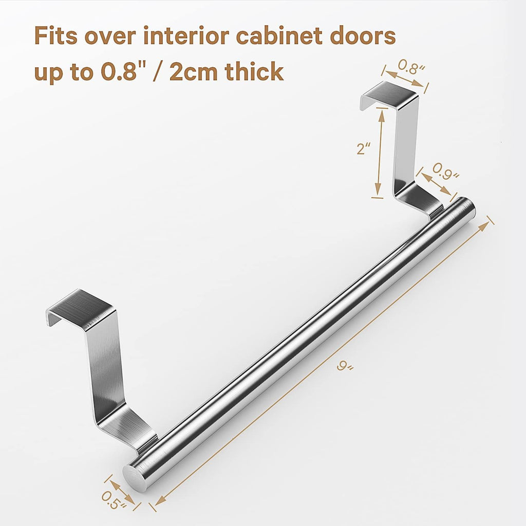 Over Cabinet Towel Bar, Stainless Steel Towel Holder, Silver, 2 Pack