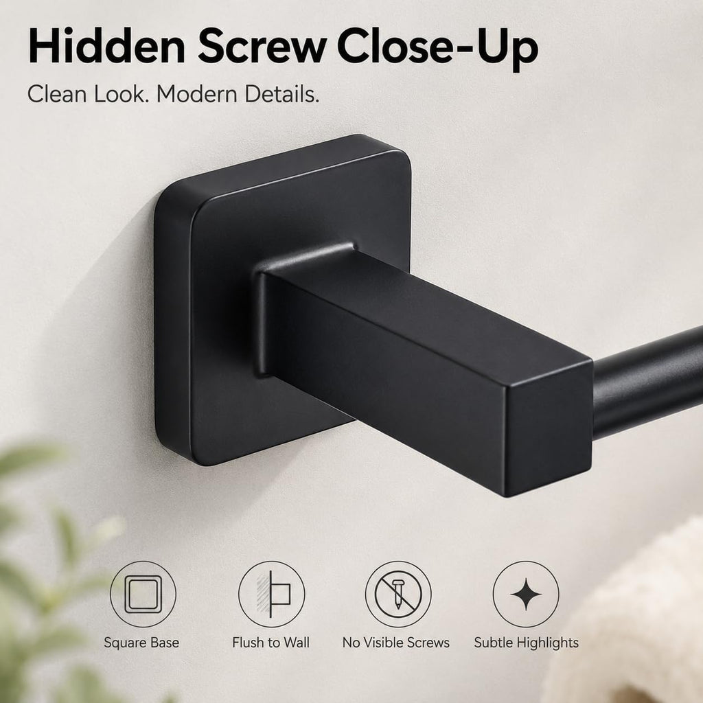 Matte Black Bathroom Hardware Set 4 Pieces,Bathroom Accessories Set Stainless Steel Wall Mounted, Hand Towel Bar, Towel Ring, Robe Towel Hooks,Toilet Paper Holder,Towel Bar Set, 23.6 Inch