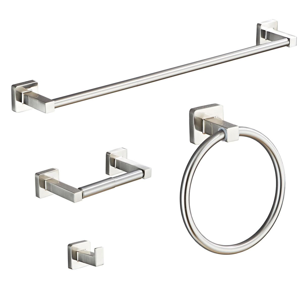 Matte Black Bathroom Hardware Set 4 Pieces,Bathroom Accessories Set Stainless Steel Wall Mounted, Hand Towel Bar, Towel Ring, Robe Towel Hooks,Toilet Paper Holder,Towel Bar Set, 23.6 Inch