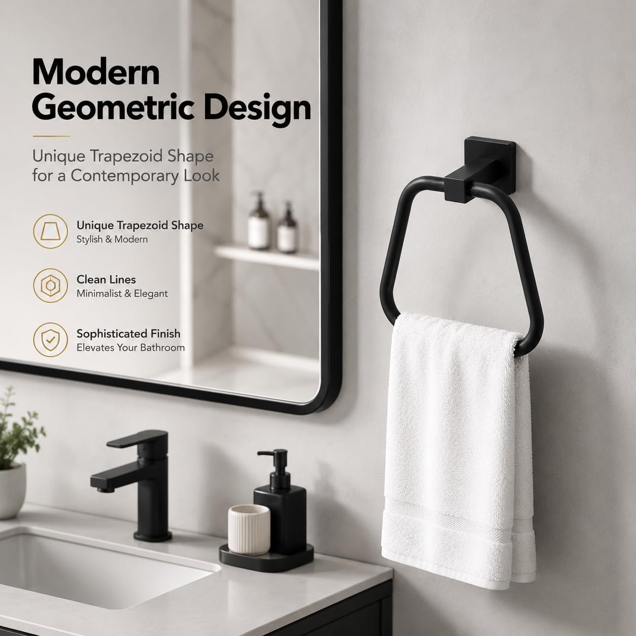 Matte Black Towel Ring for Bathroom, Kitchen Bath Towel Holder Hangers Wall Mount Heavy Duty Stainless Steel