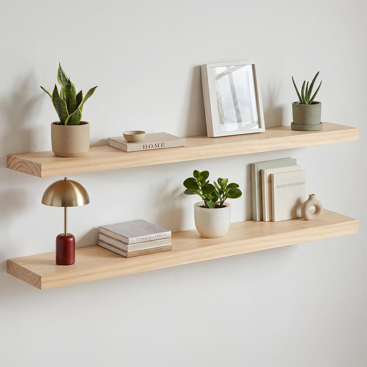 Homeforia 24 Inch Floating Shelves, High-End Solid Pine Wood, Set of 2