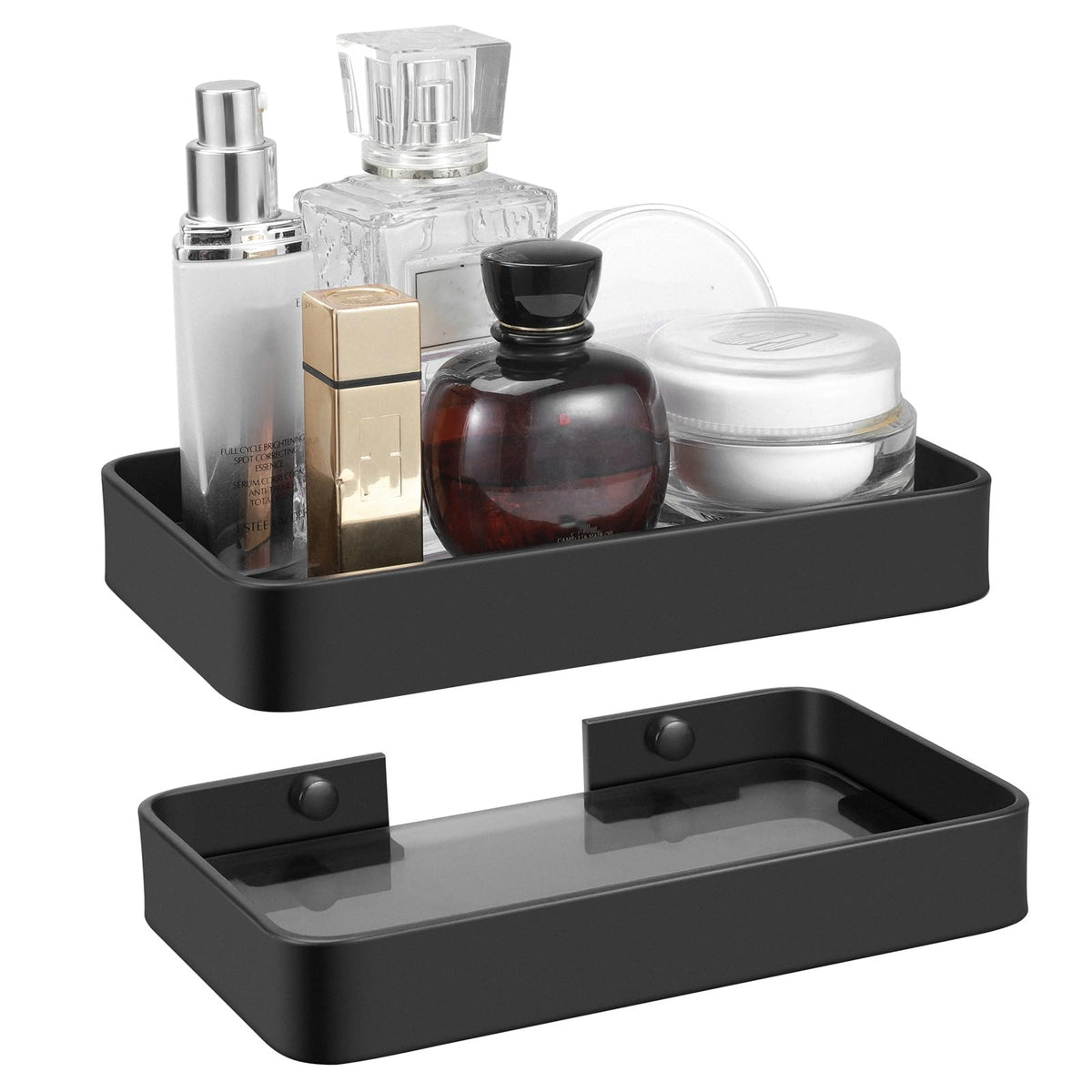 Z metnal Small Glass Bathroom Shelves, Matte Black Floating Shelf, Mini Wall Shelf Organizer, Wall Mounted (Dark Glass, 8 inch/20cm)