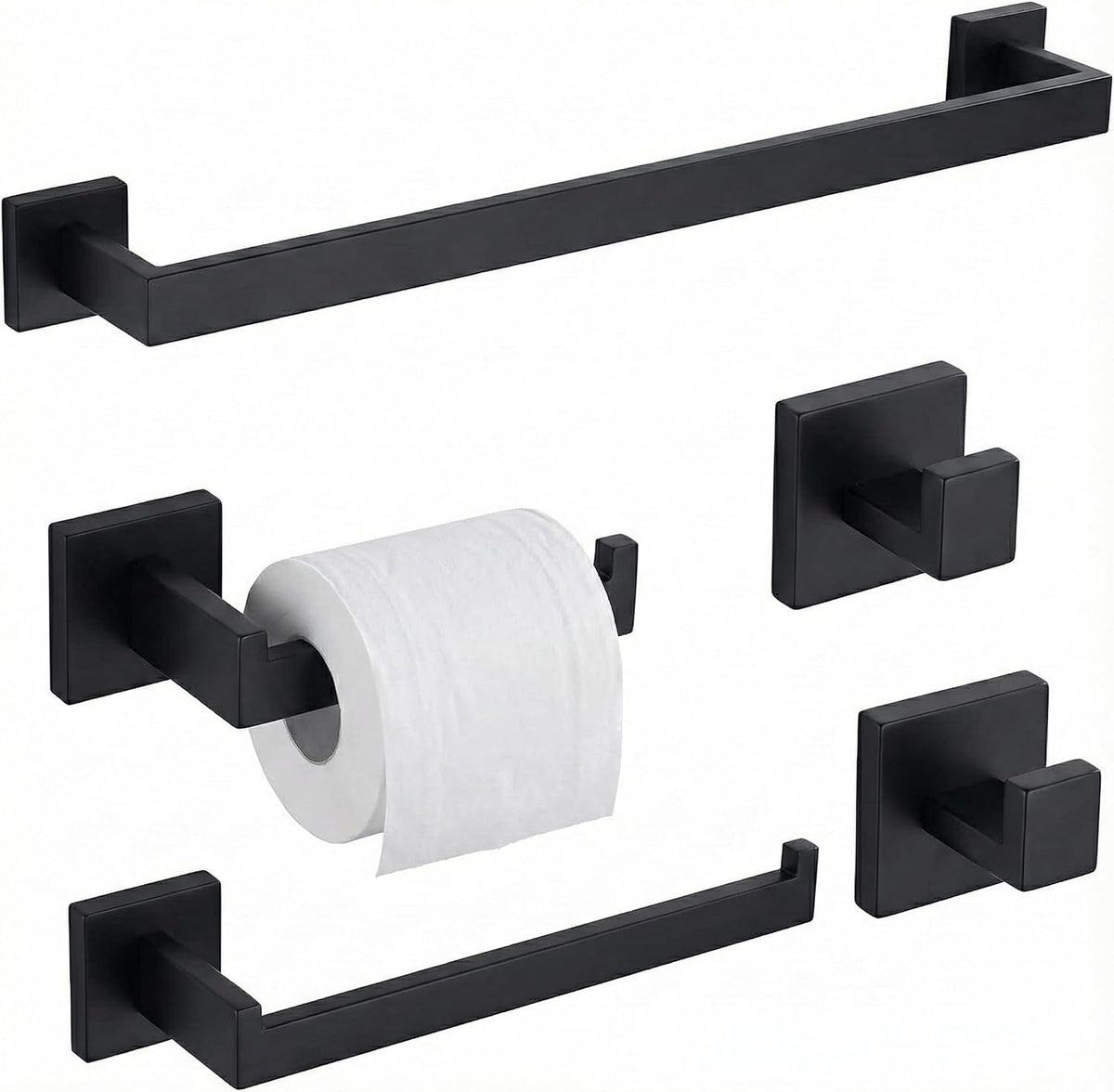 5-Piece Bathroom Hardware Set, 16 in Towel Bar, Matte Black