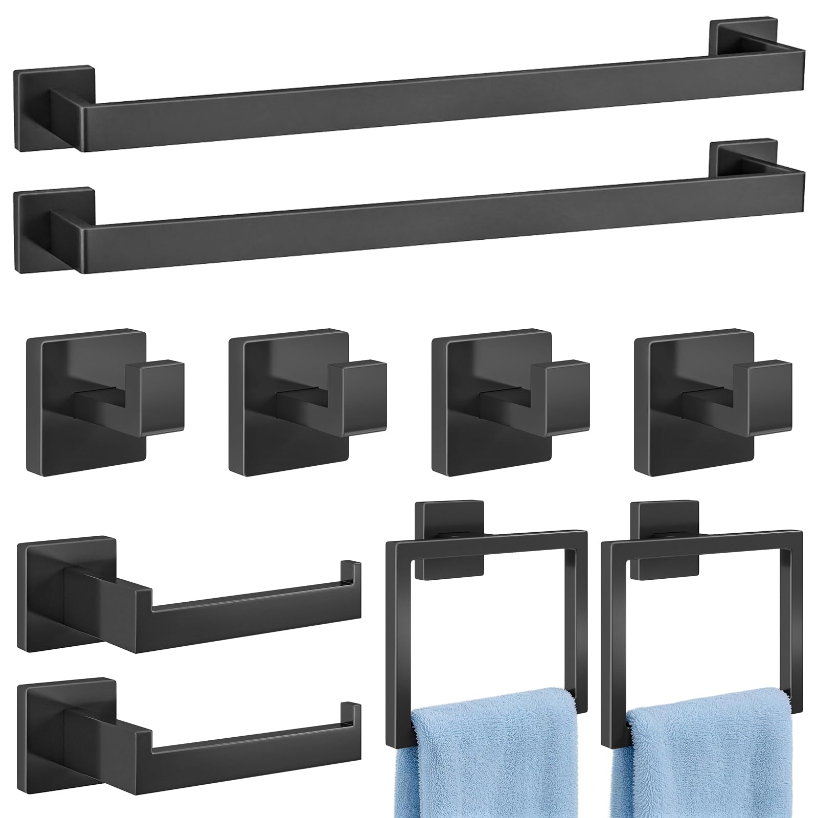 Gypie Bathroom Hardware Accessories Set, 5-Piece 16In Black Wall Mounted
