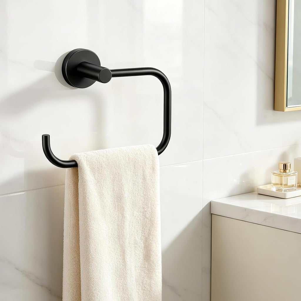 STWWO Hand Towel Holder, 180° Swievl C Shape SquareTowel Ring, Matte Black