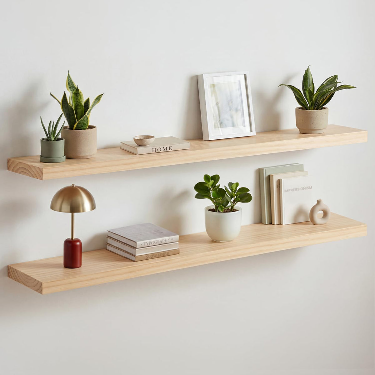 Homeforia 24 Inch Floating Shelves, High-End Solid Pine Wood, Set of 2