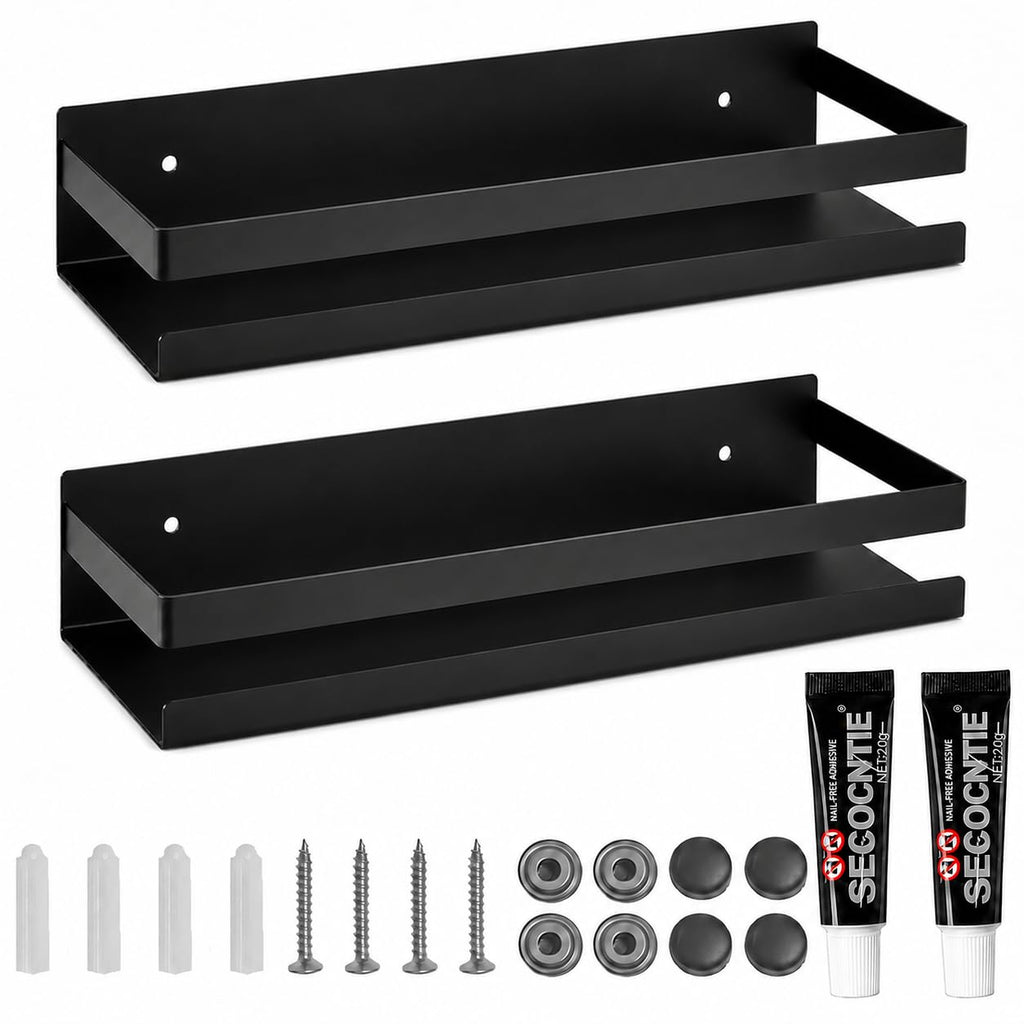 Shower Floating Shelves, Wall-Mounted Caddy, 15.75 in, 2 Pack Black