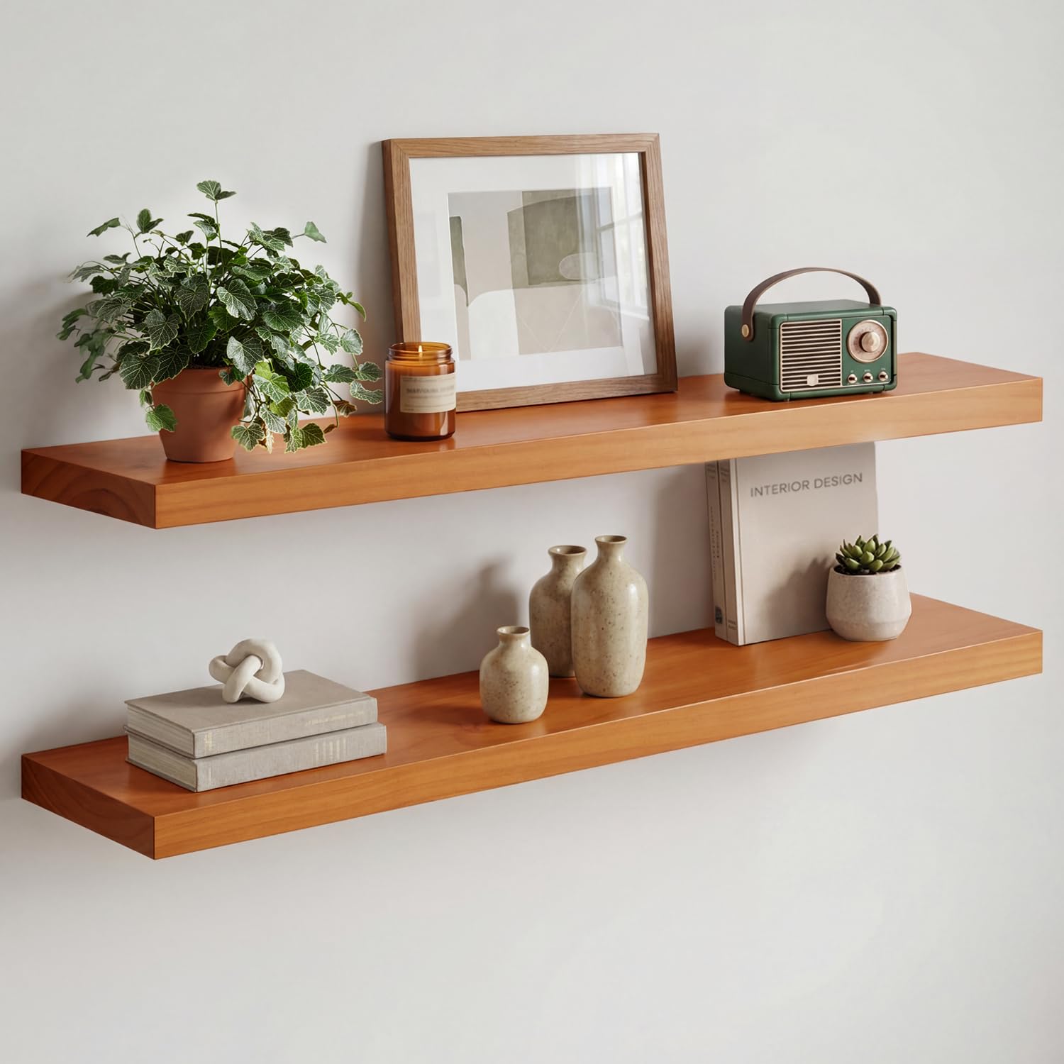 Homeforia 24 Inch Floating Shelves, High-End Solid Pine Wood, Set of 2