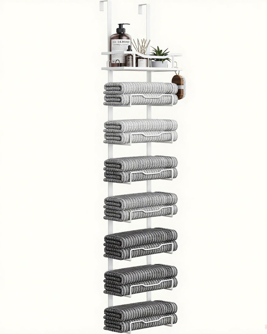 Aetyord Hanging Towel Racks for Bathroom No Drill - 6-Tier Over The Door Bath Towel Storage Organizer for Small Bathrooms - Tiered Back of Door Towel Holder Hanger for Rolled Towels RV Camper Black