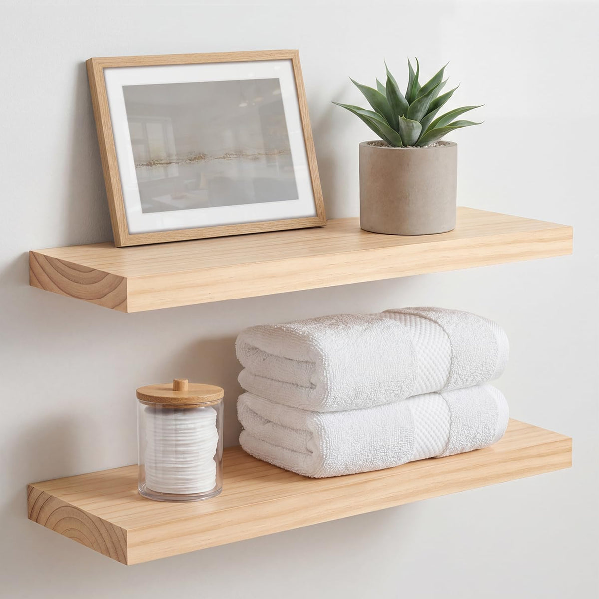 Homeforia 24 Inch Floating Shelves, High-End Solid Pine Wood, Set of 2
