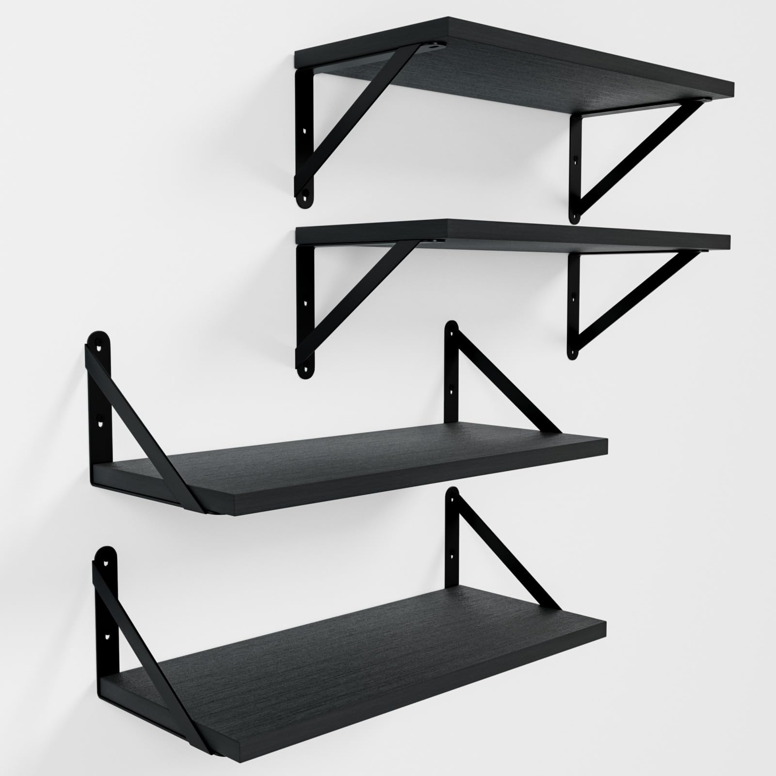 COCOYA Wall Shelves 7.3" Deep Solid Paulownia Wood (Black, Set of 2)