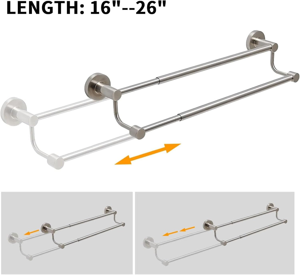 BESy Double Towel Bar Towel Rack for Bathroom Wall Mounted Brushed Nickel