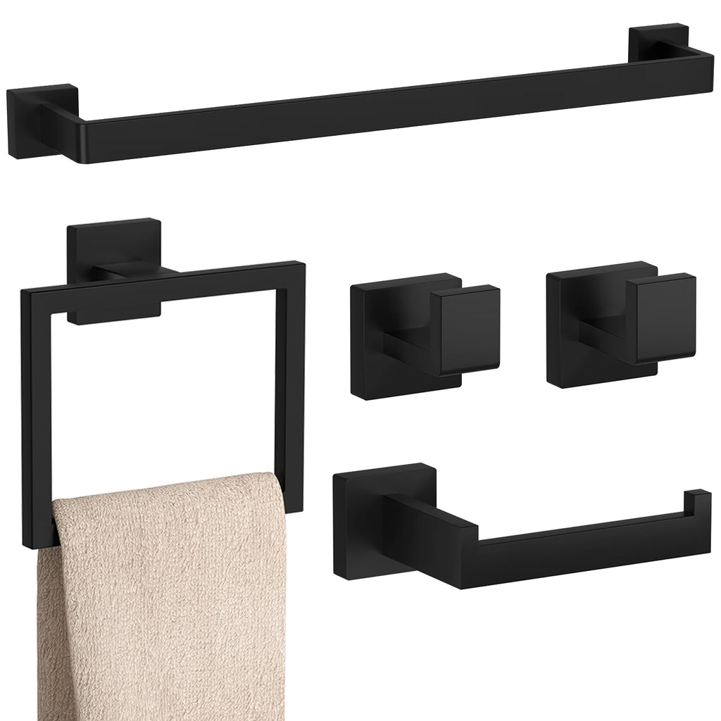 10-Pieces Matte Black Bathroom Accessories Set 23.6 Inch Towel Bar Set.