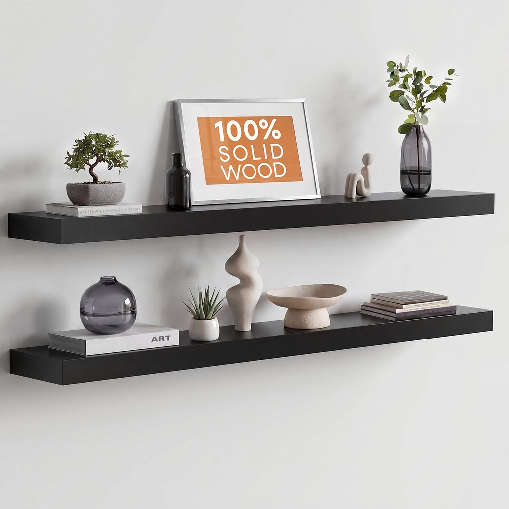 Homeforia 24 Inch Floating Shelves, High-End Solid Pine Wood, Set of 2