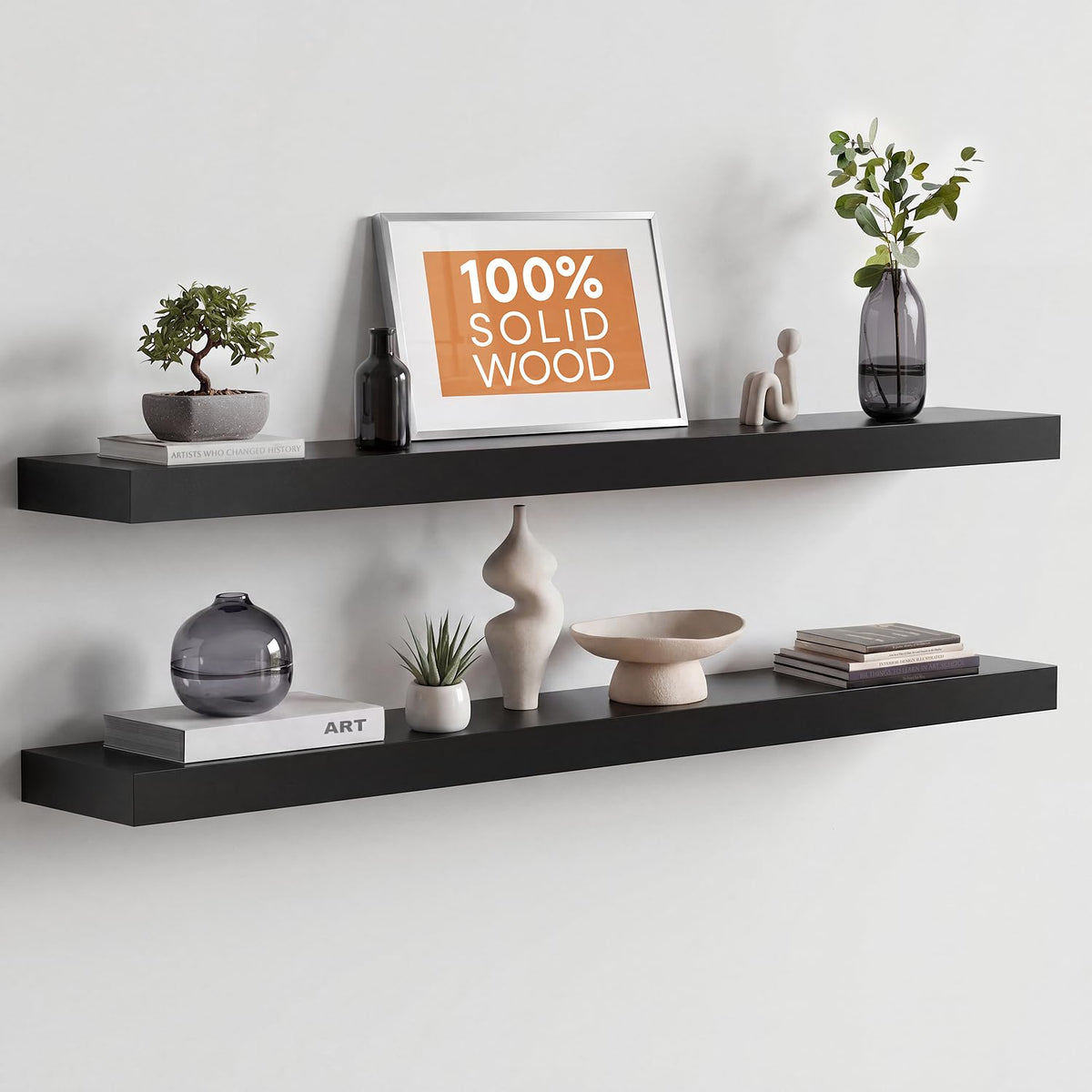 Homeforia 24 Inch Floating Shelves, High-End Solid Pine Wood, Set of 2