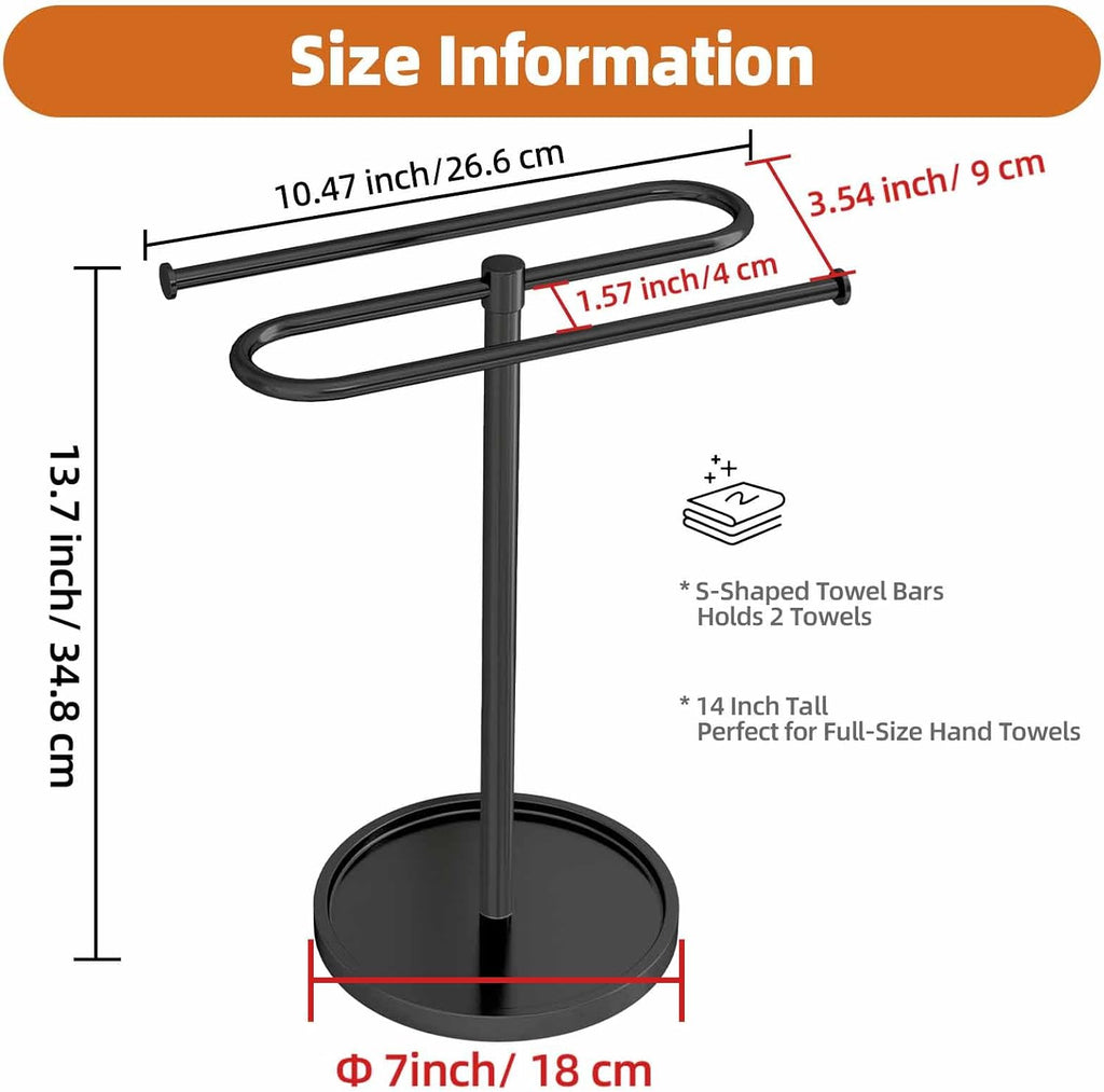Bethom Hand Towel Holder Stand for Bathroom Countertop,S-Shape Bar,Black