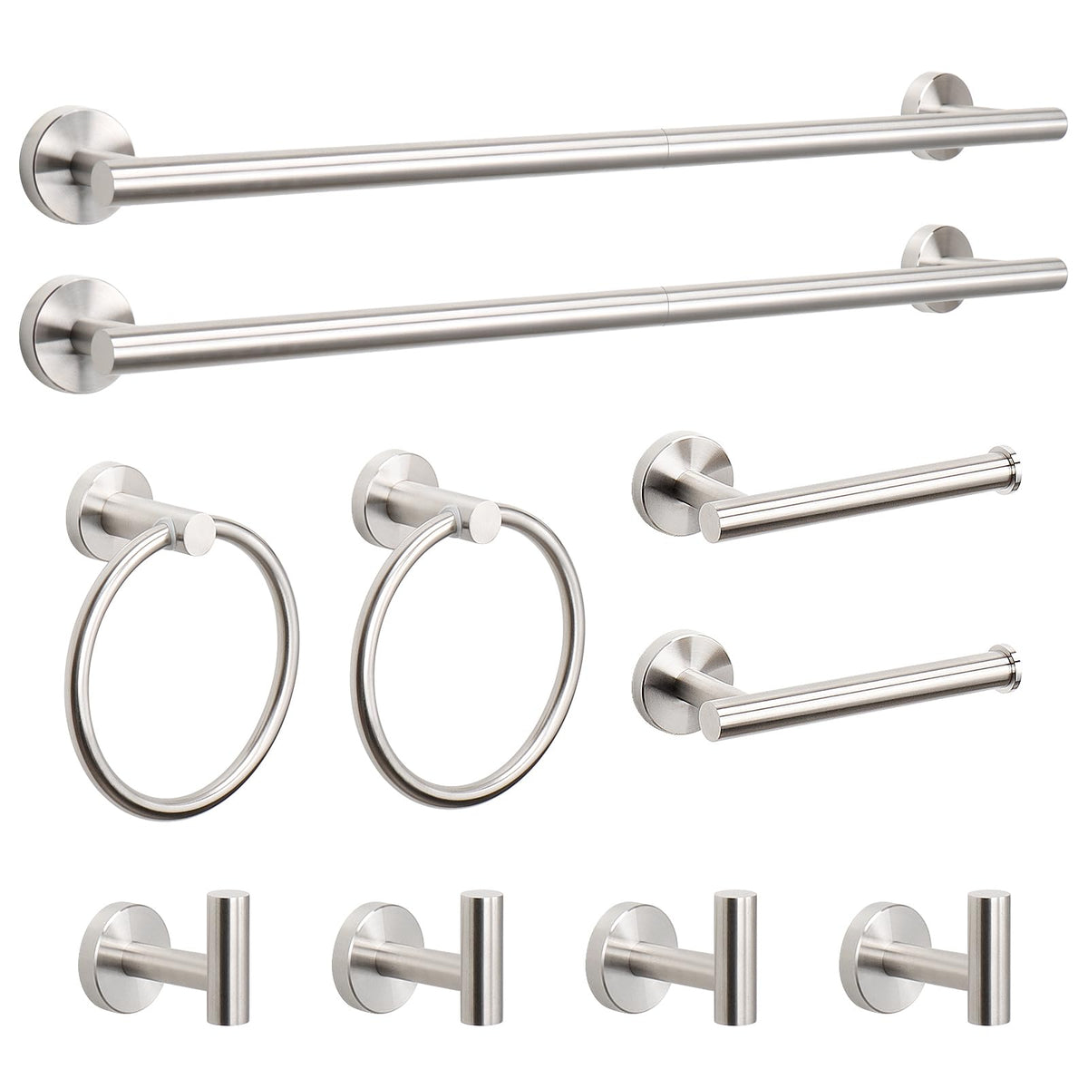 NearMoon 5 Pieces Bathroom Hardware Set SUS304 Thicken Stainless Steel-Towel Rack Kit Include 24" Towel Rod +Bath Towel Ring +Toilet Paper Holder +2 Robe Towel Hooks Bath Accessories (Nickel)