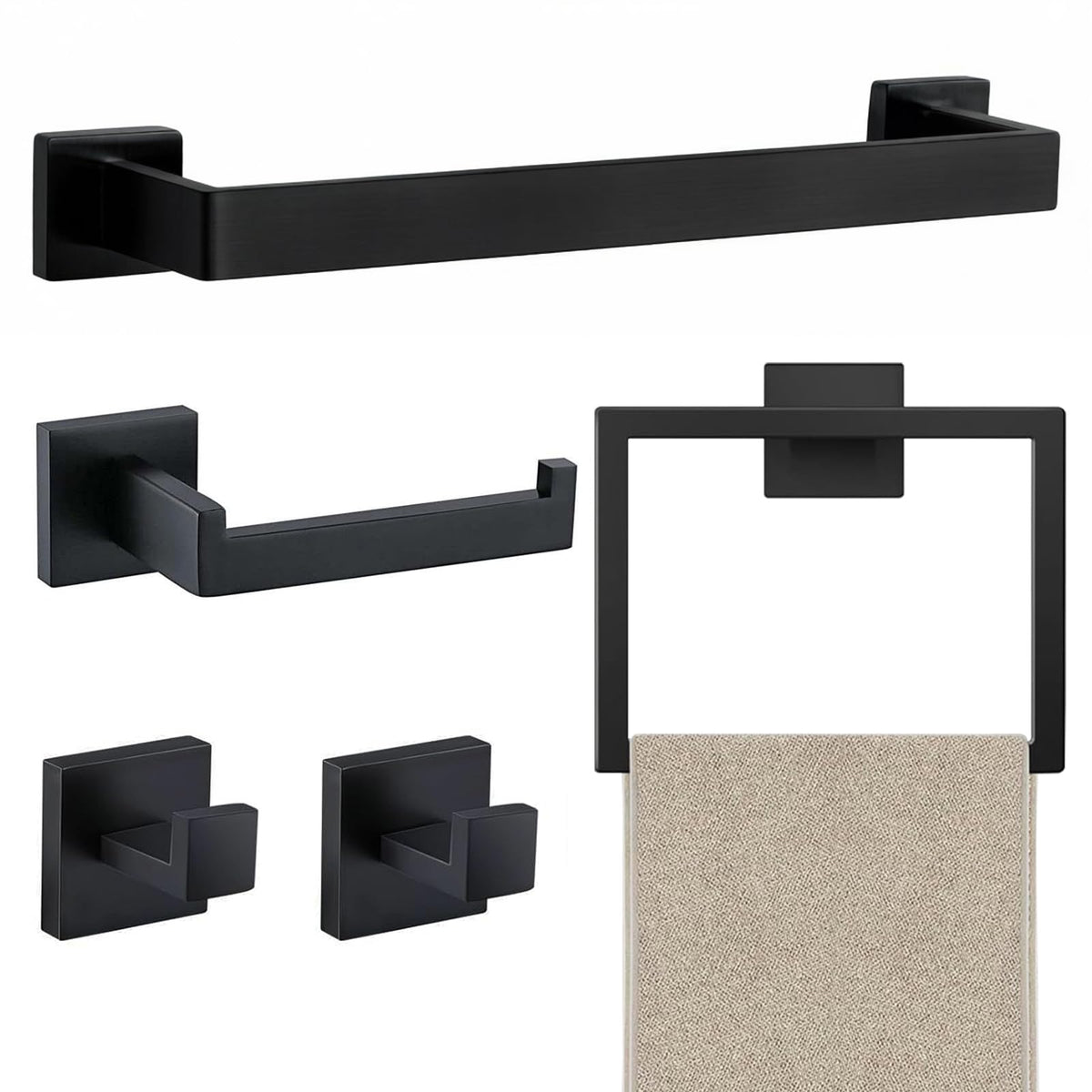 JOPOFI 10 Piece Towel Bar Set - 15.7Inch Bath Towel Holder - Matte Black