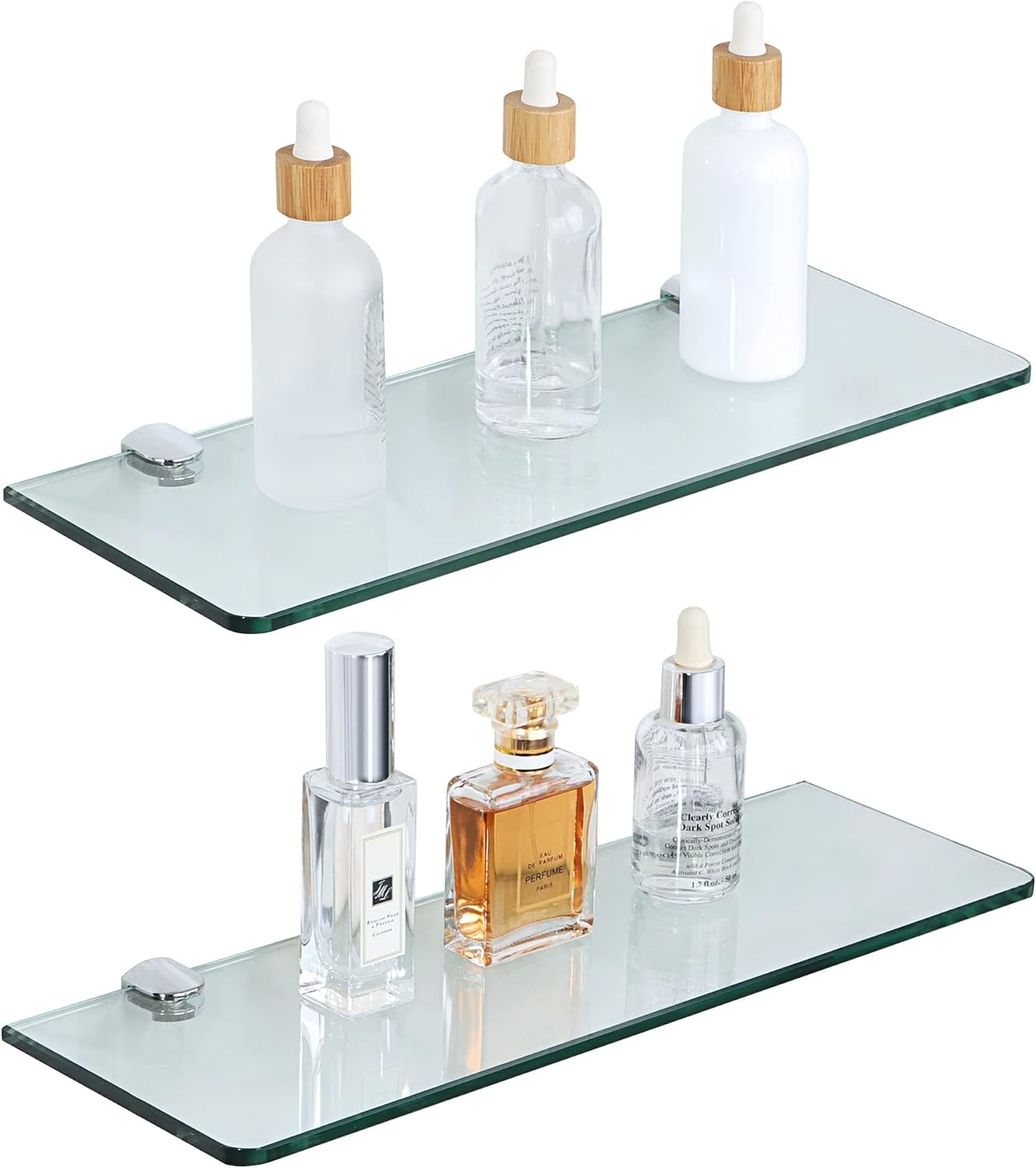 SAYAYO Floating Glass Shelves for Bathroom, Tempered Glass Shelf for Wall 15 x 5 Inch 2 Pack, Clear