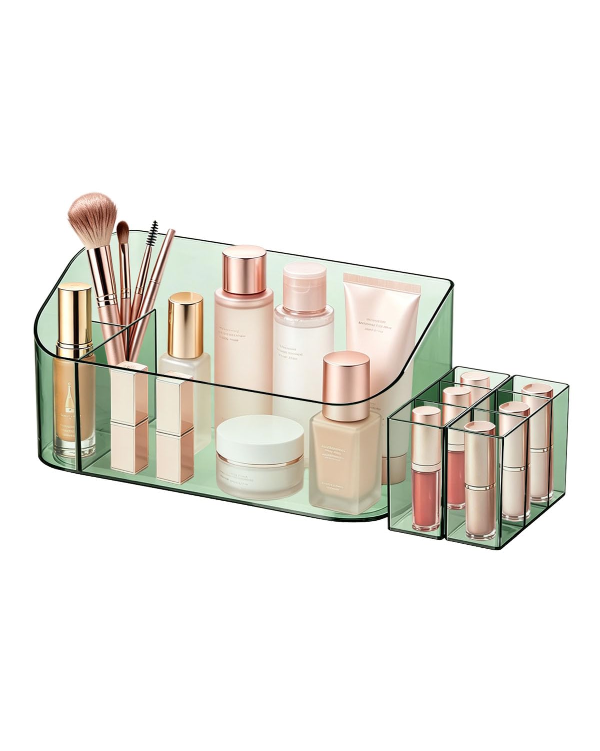 Makeup Tray Holder Organizer Cosmetic Display Case Tabletop Desktop Vanity Countertop Bathroom Wall Cabinet Medicine Storage Box 9 Dividers 2 Removable Women Ladies Girls Gifts Crystal Clear 1 PACK