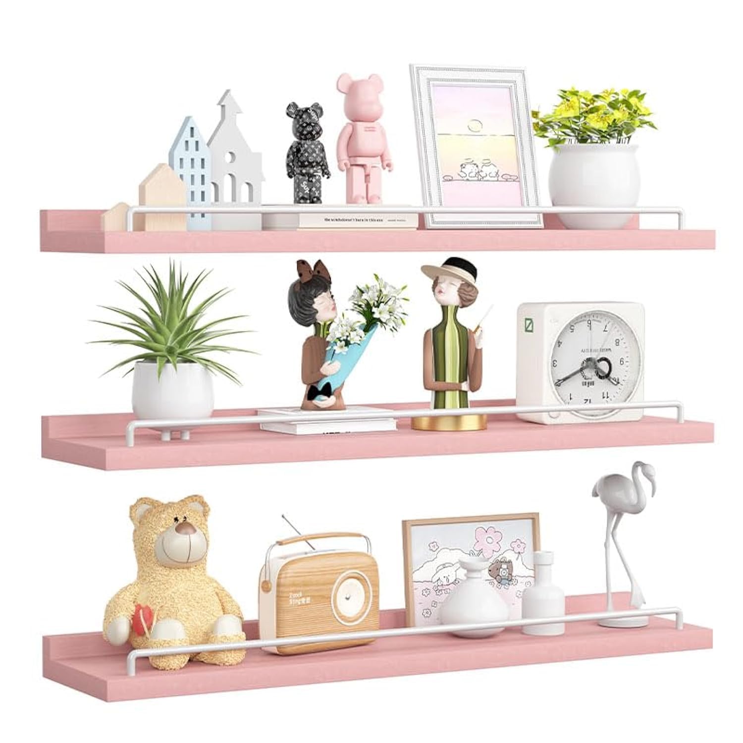 RYOFOBETTO Floating Shelves for Wall Decor Bathroom Shelves Over Toilet, Farmhouse Wall Shelves for Living Room, Bedroom, Picture Frames, Plants, Kitchen (Black, Set of 3)