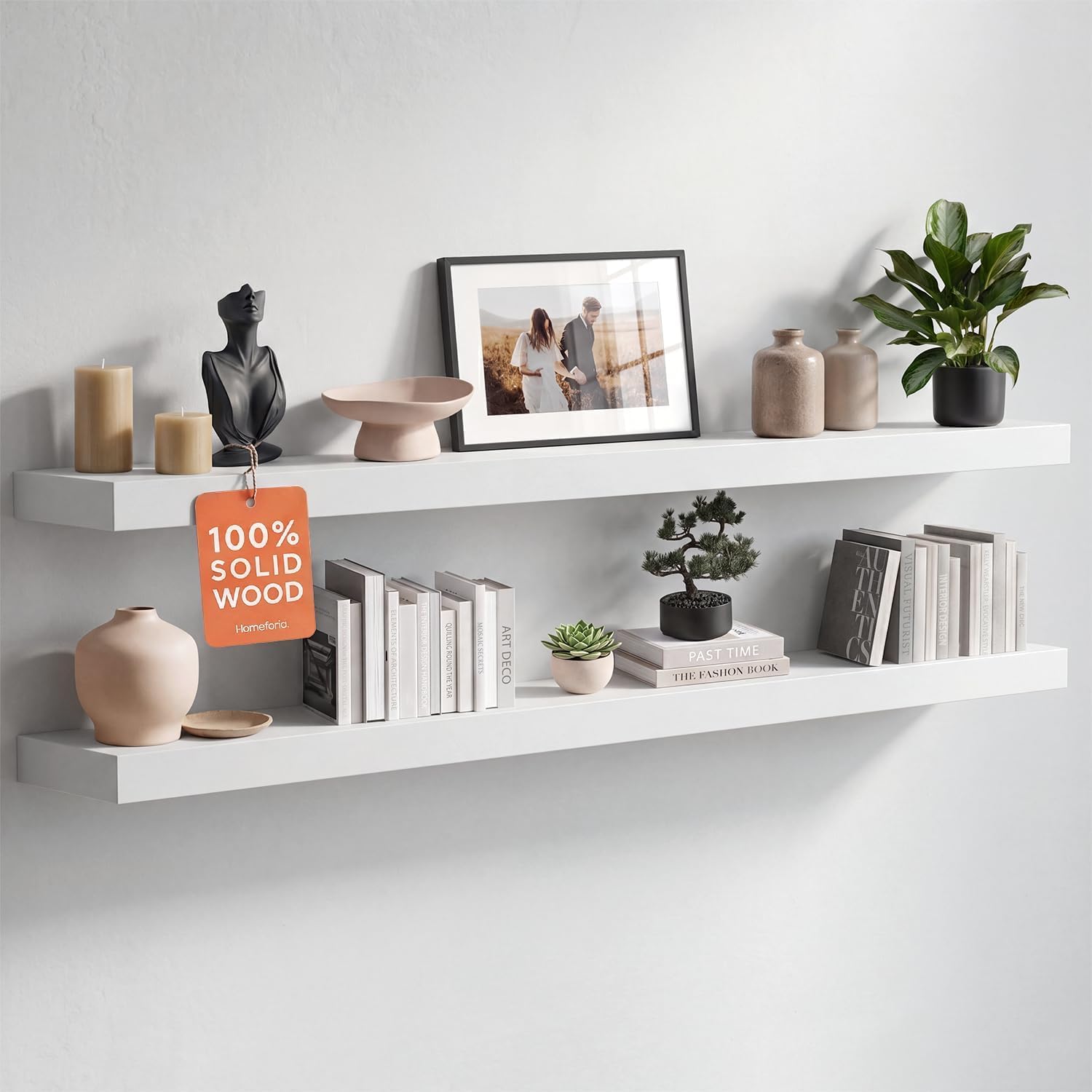 Homeforia 24 Inch Floating Shelves, High-End Solid Pine Wood, Set of 2