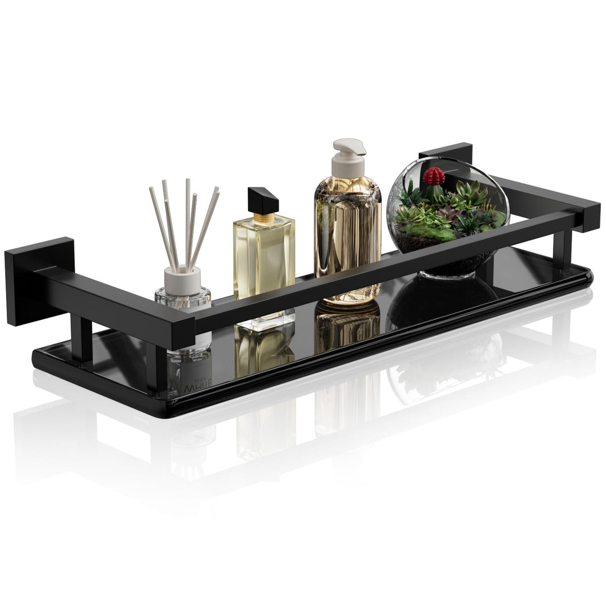 Alise Glass Shelf for Bathroom 16 Inch, Brushed Nickel Floating Glass Shelf