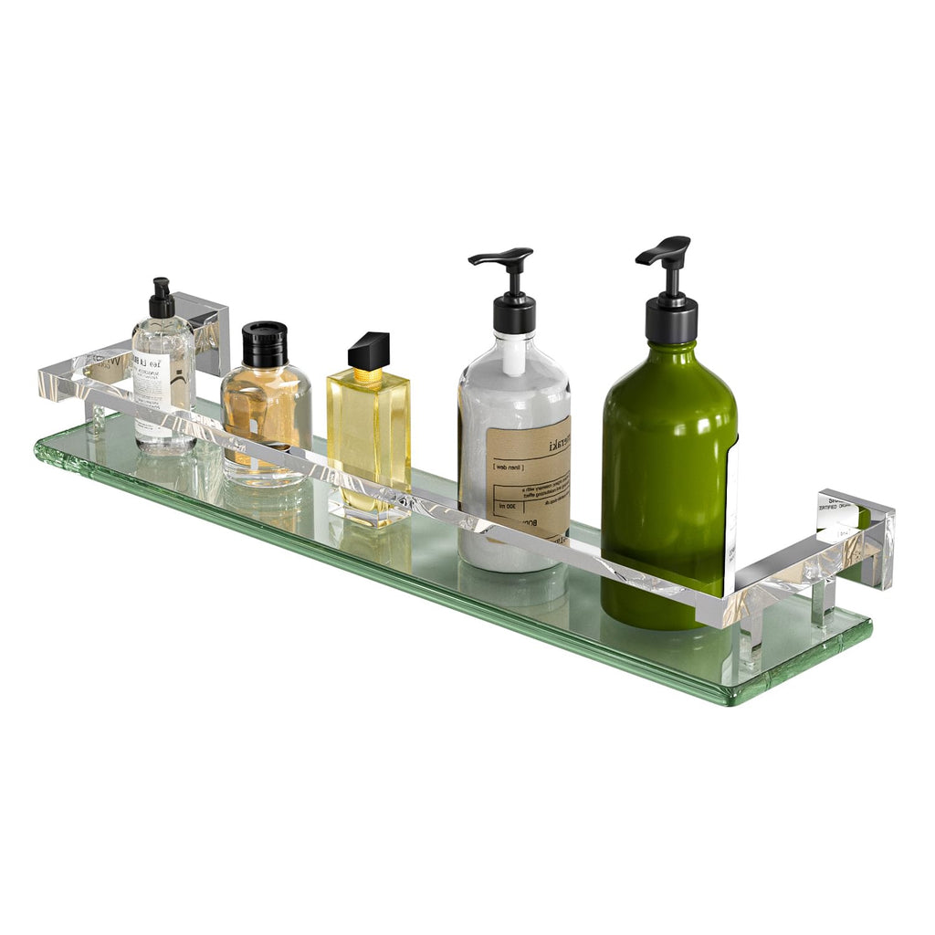 Alise Glass Shelf for Bathroom 16 Inch, Brushed Nickel Floating Glass Shelf