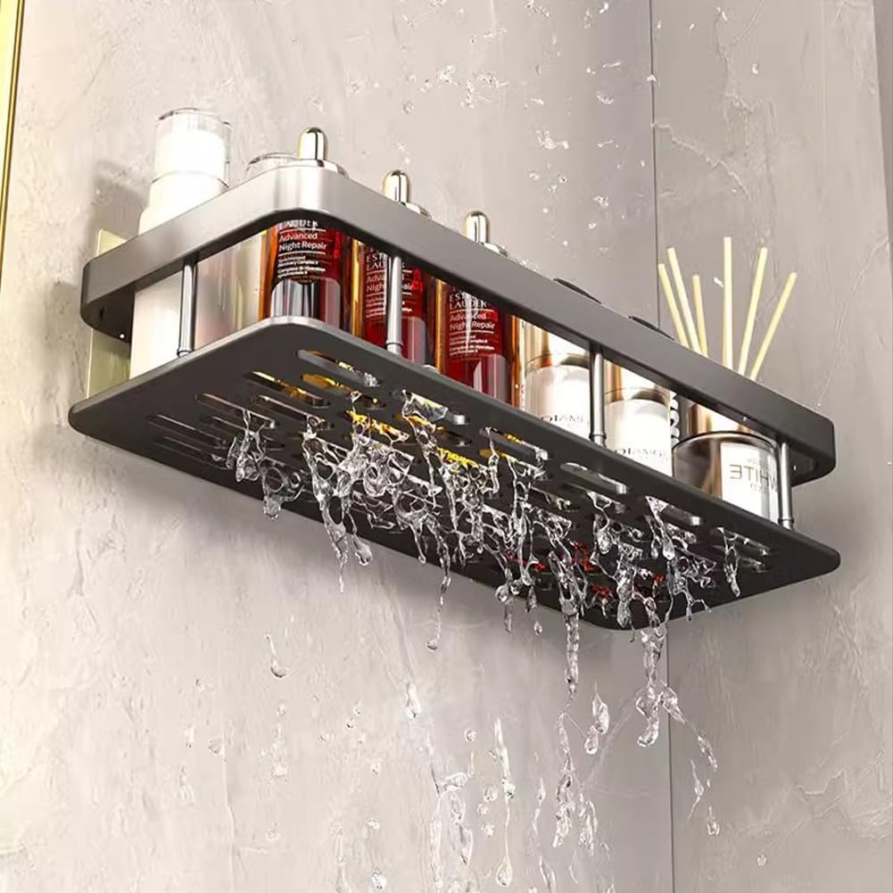 1pc Multipurpose Self - Adhesive Wall Mounted Shelf: Perfect for Bathroom and Kitchen Storage,Black