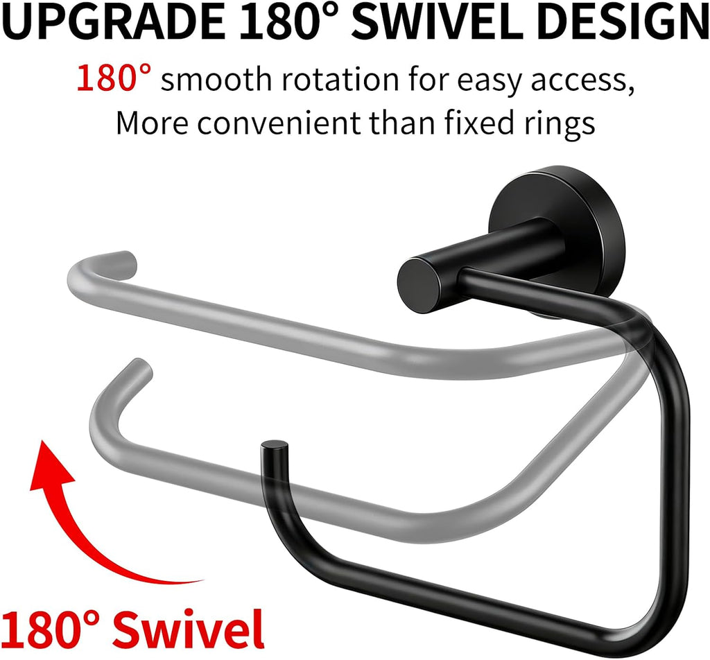 STWWO Hand Towel Holder, 180° Swievl C Shape SquareTowel Ring, Matte Black