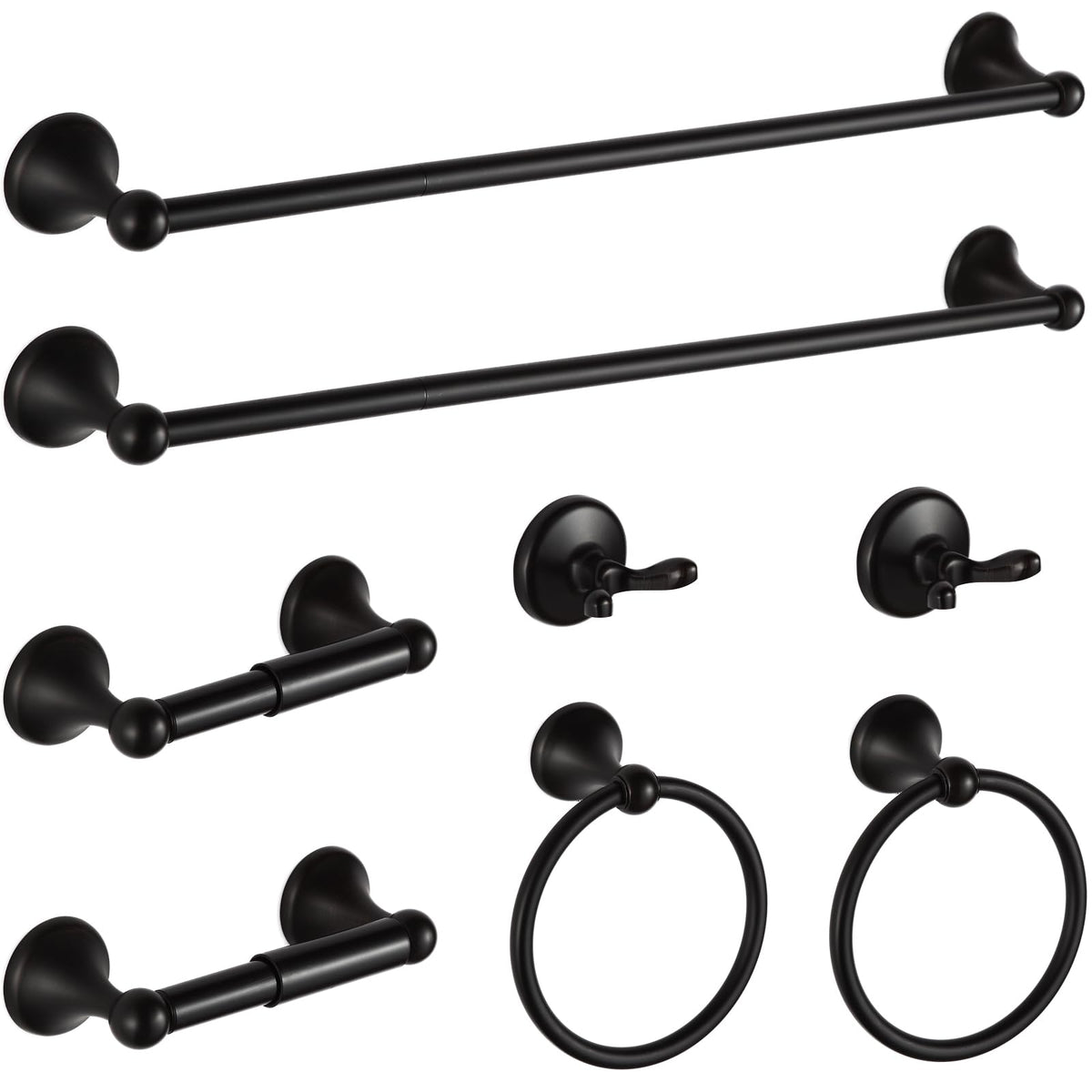 BGL Bathroom Accessory Set, Matte Black Adjustable Expandable Towel Bar 4-Piece Bathroom Hardware Set Wall Mounted Robe Hook Toilet Paper Holder Towel Ring Towel Bar