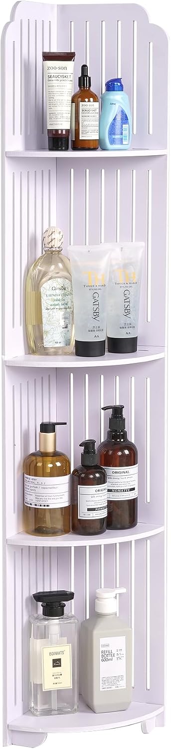 VECELO 4-Tier Bathroom Shelves for Narrow Space, Modern Corner Shelf Stand,Small Storage Organizer for Bathroom,Toilet Paper Stand,White