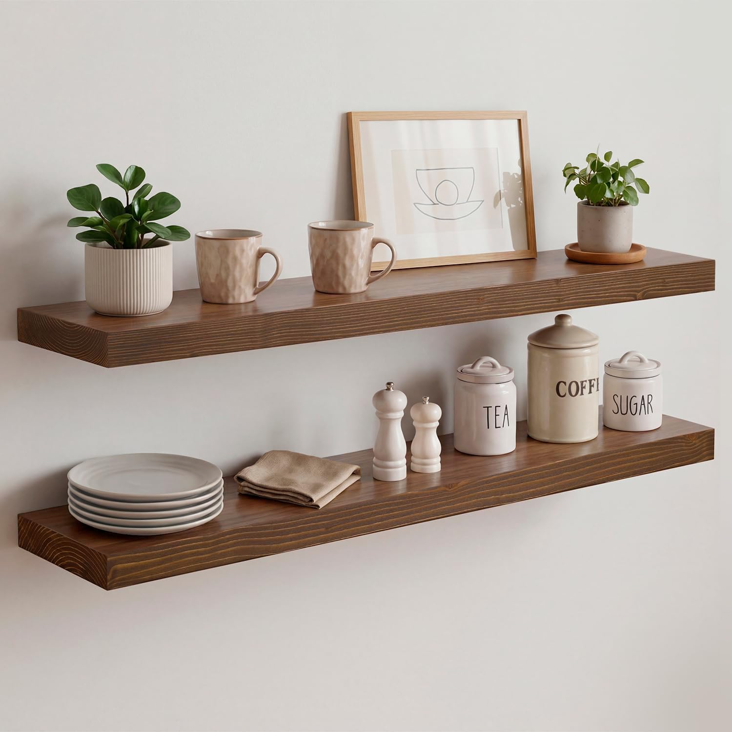 Homeforia 24 Inch Floating Shelves, High-End Solid Pine Wood, Set of 2