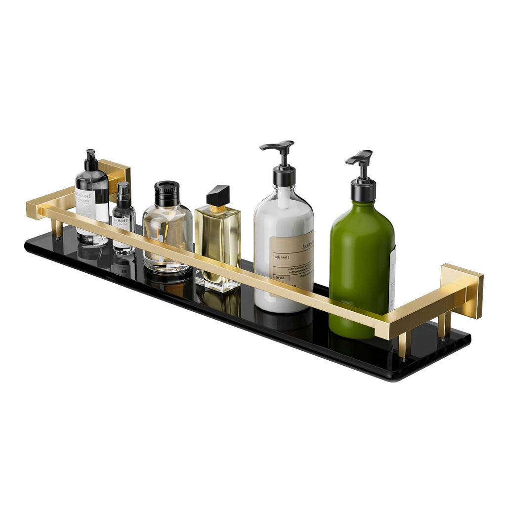 Alise Glass Shelf for Bathroom 16 Inch, Brushed Nickel Floating Glass Shelf