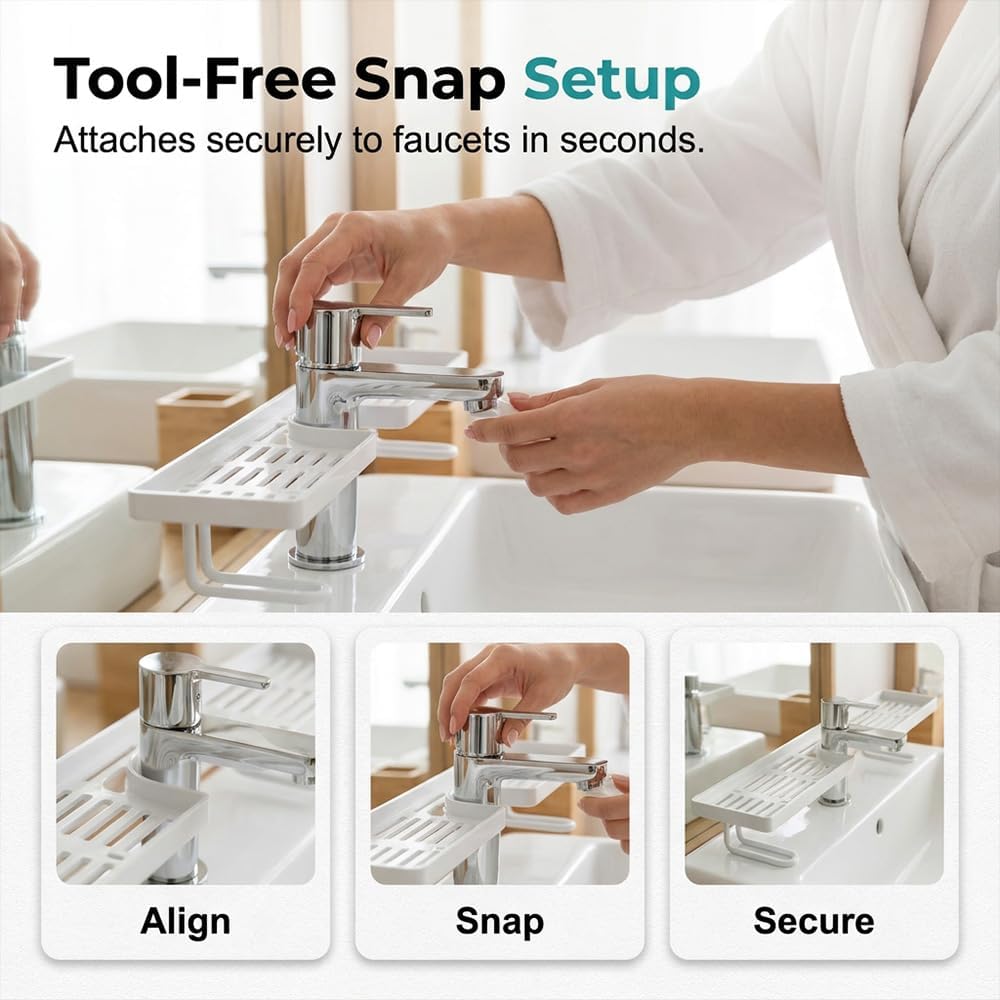 Bathroom Sink Shelf Over Faucet-Faucet Storage Shelf,No-Drill Kitchen Sink Sponge Holder & Drain Rack,Kitchen Bathroom Countertop Organizer Above Sink Drain Rack (BLACK)