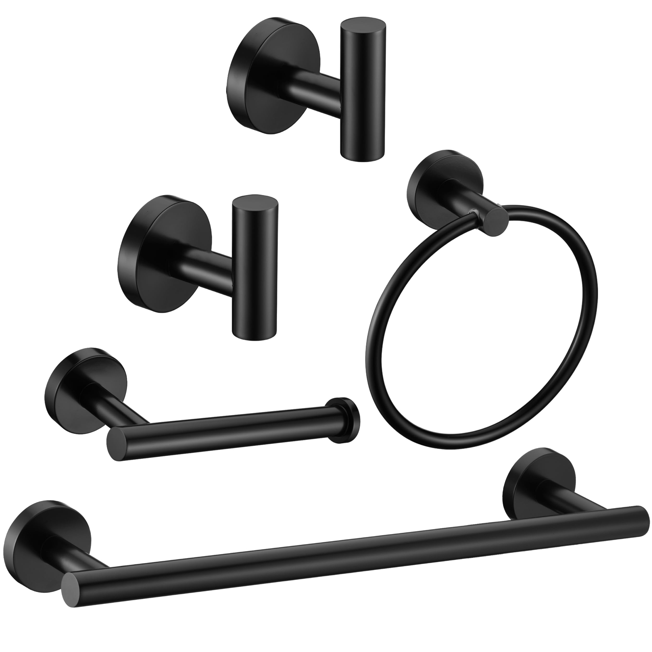 6 Pieces Brushed Nickel Bathroom Hardware Accessories Set Hand Towel Ring 16&23.6 inch Round Towel Bar Silver Toilet Paper Holder Towel Hooks 2 Pieces SUS 304 Stainless Steel,Heavy Duty,Wall Mounted