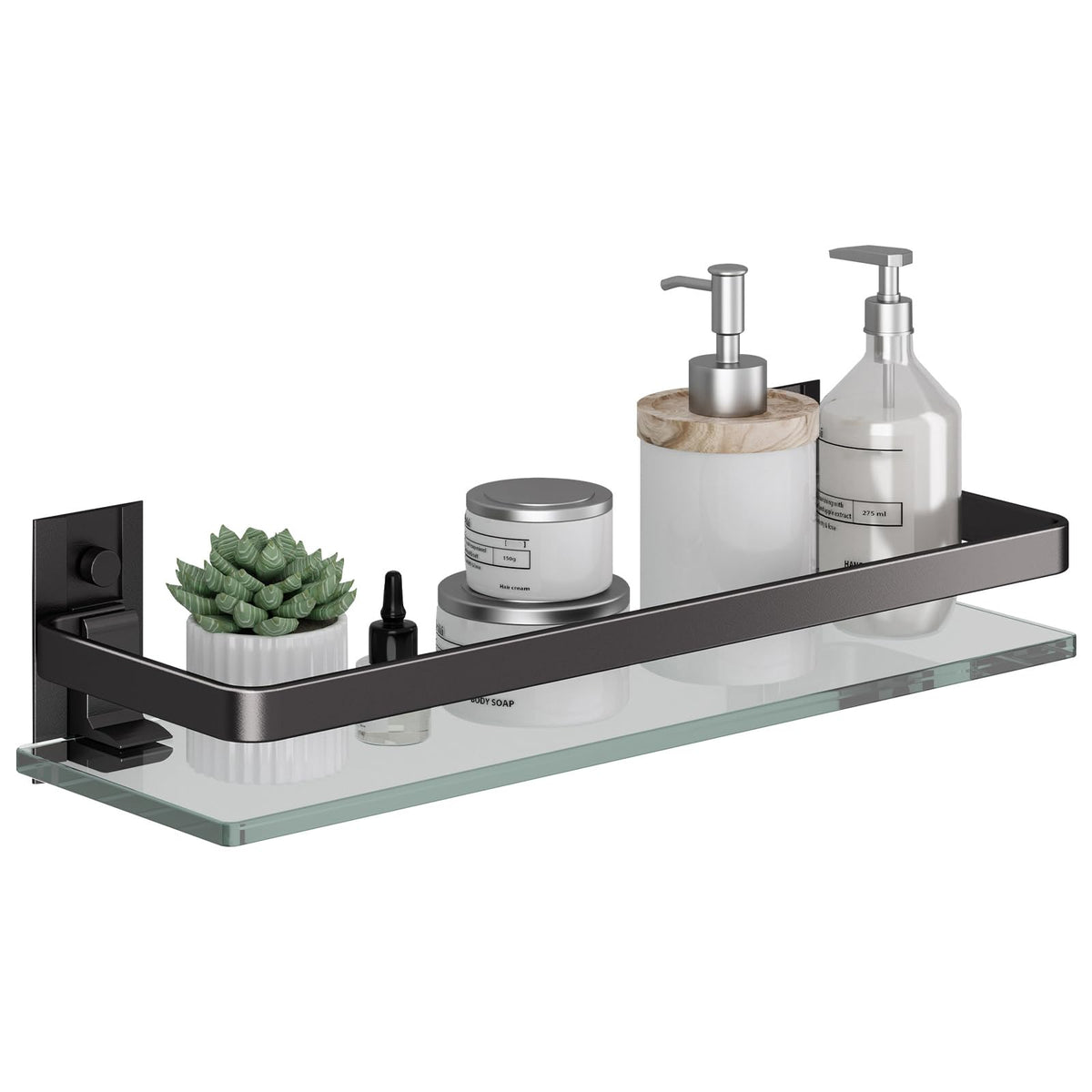 Danpoo Clear Tempered Glass Wall Shelf, Wall-Mounted Organizer for Bathroom, Kitchen(Matte Silver)