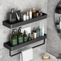 Wall Mounted Bathroom Shelves, 2-Tier Floating Shelf with Removable Hooks, Bathroom Wall Organizer(Gray)