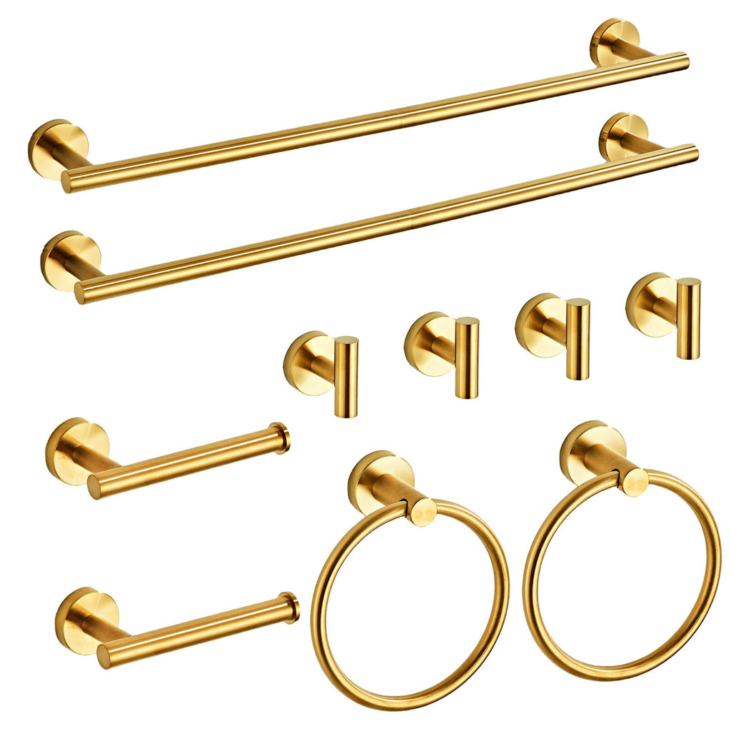 Brushed Gold Bathroom Hardware Set 5 Piece with Towel Racks for Bathroom, SUS304 Stainless Steel Bath Towel Bar Set, 24 Inch Wall Mounted Accessories Kit…