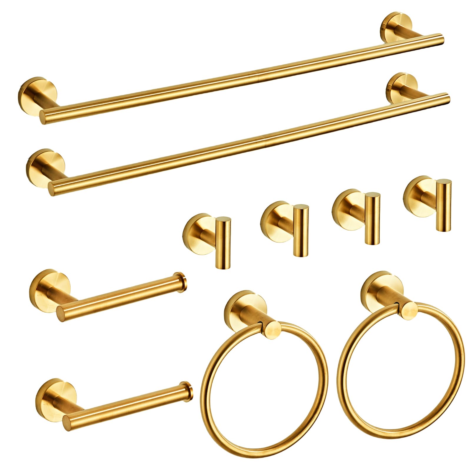 Brushed Gold Bathroom Hardware Set 5 Piece with Towel Racks for Bathroom, SUS304 Stainless Steel Bath Towel Bar Set, 24 Inch Wall Mounted Accessories Kit…