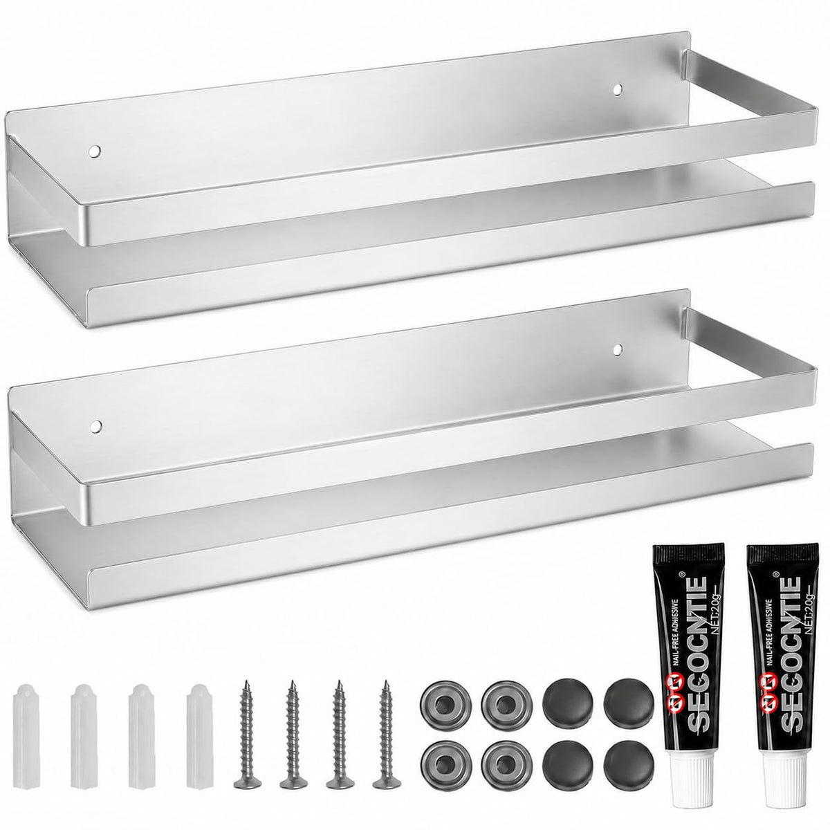Shower Floating Shelves, Wall-Mounted Caddy, 15.75 in, 2 Pack Black
