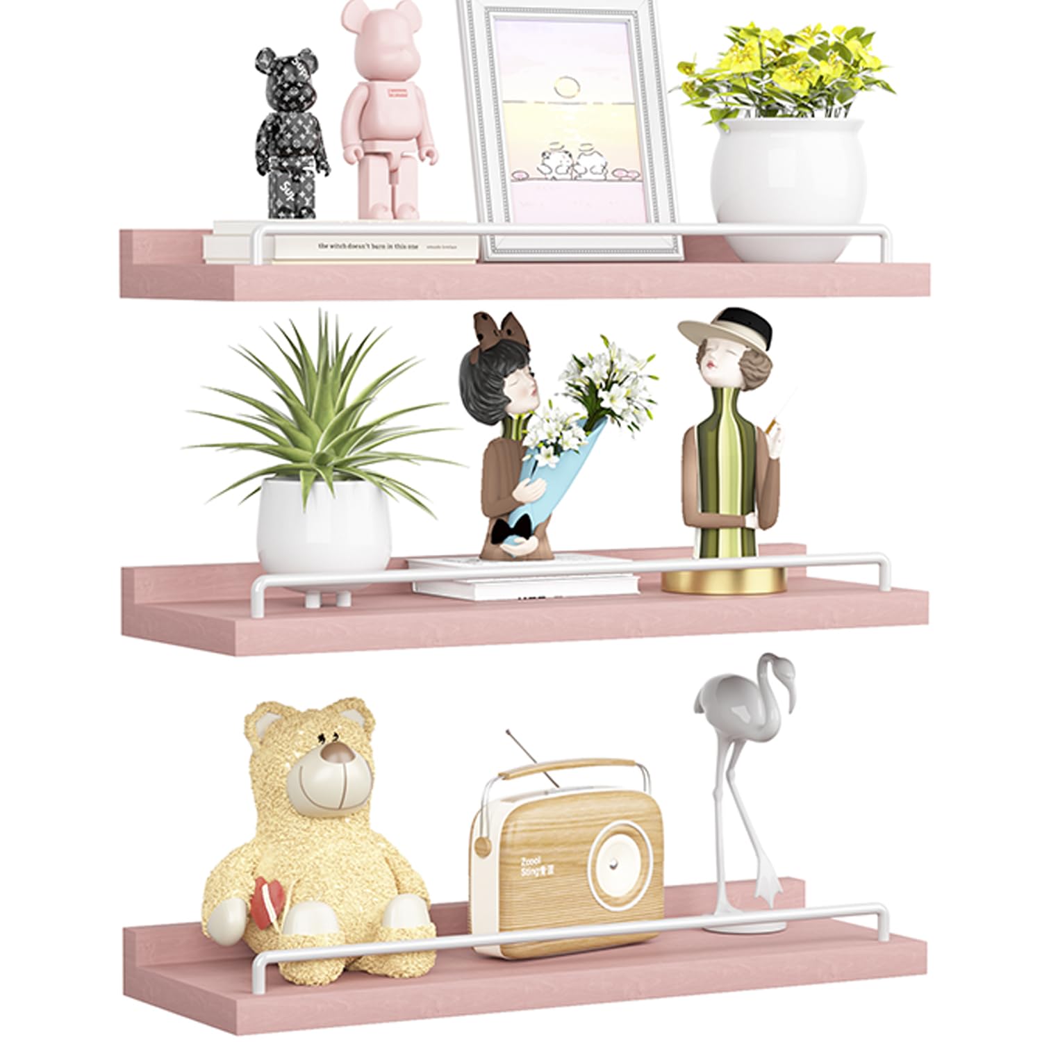 RYOFOBETTO Floating Shelves for Wall Decor Bathroom Shelves Over Toilet, Farmhouse Wall Shelves for Living Room, Bedroom, Picture Frames, Plants, Kitchen (Black, Set of 3)