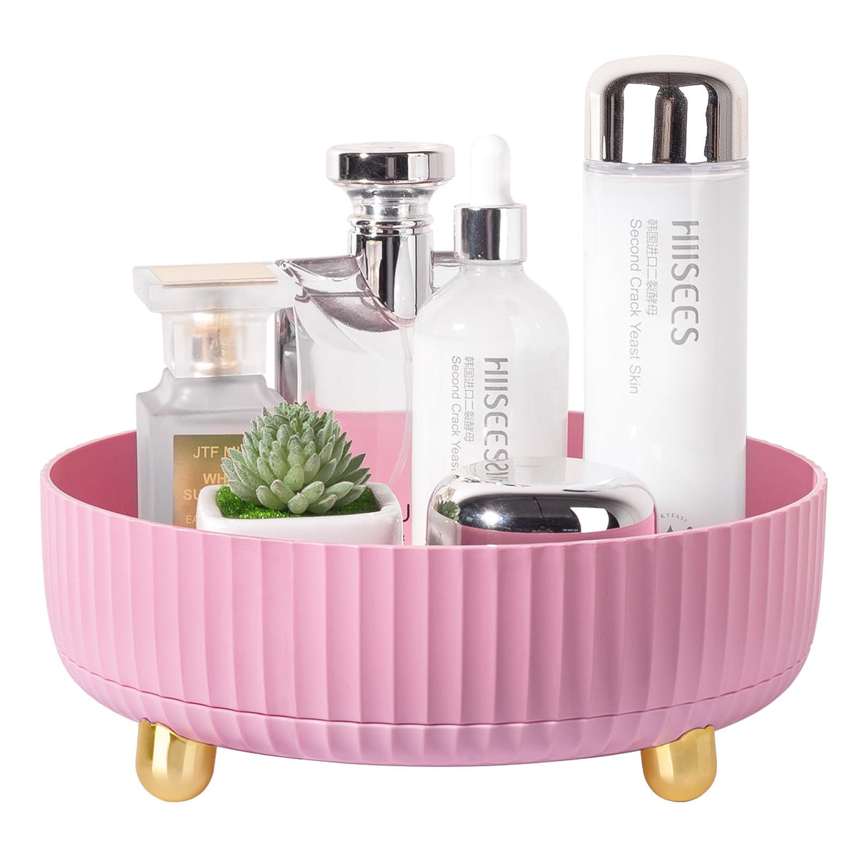 360 Rotating Makeup Perfume Organizer Skincare Tray, Small Ivory White