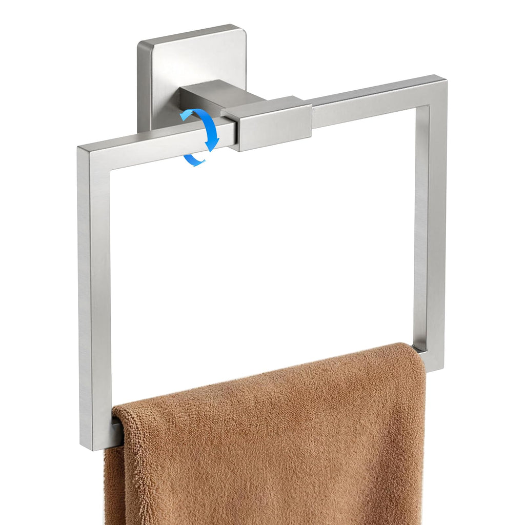 CHJgroup Hand Towel Holder for Bathroom Wall, Square 180° Swivel Towel Ring