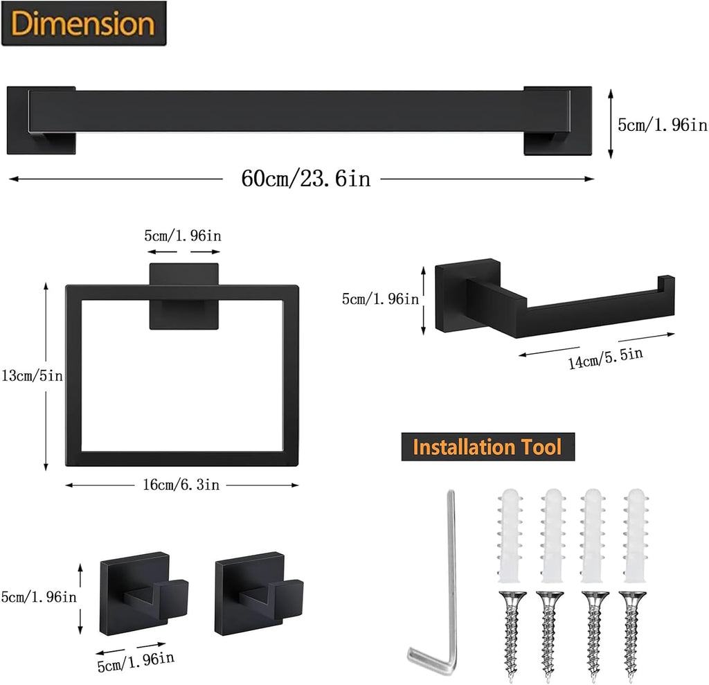 JOPOFI 5 Piece Towel Bar Set - 23.6Inch Bathroom Towel Holder - Matte Black