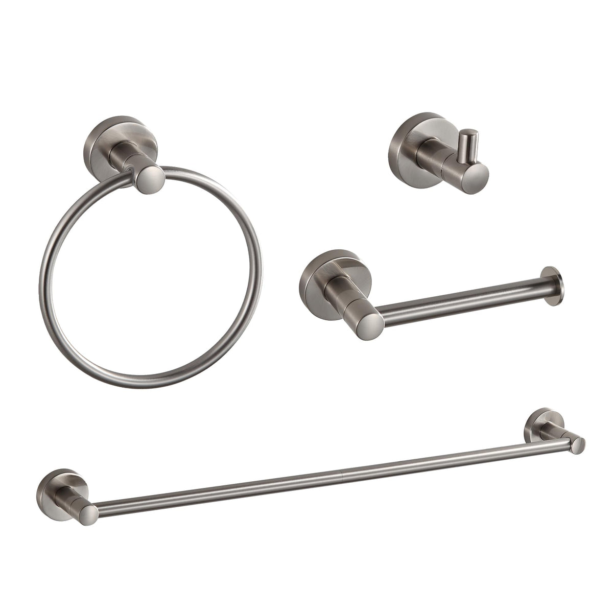 BGL Bathroom Accessory Set,4-Piece Brushed Nickel Towel Racks for Bathroom, 24 Inches Towel Bar, Towel Ring, Toilet Paper Holder & Robe Hook, Wall Mounted