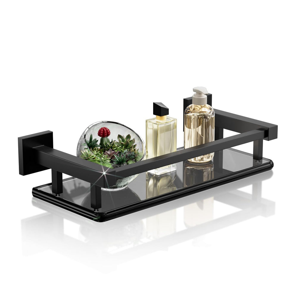 Alise Glass Shelf for Bathroom 16 Inch, Brushed Nickel Floating Glass Shelf