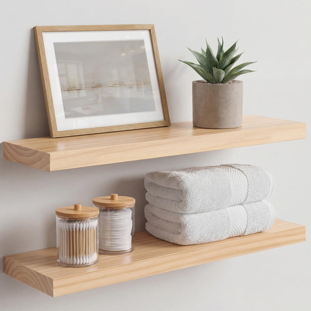 Homeforia 24 Inch Floating Shelves, High-End Solid Pine Wood, Set of 2